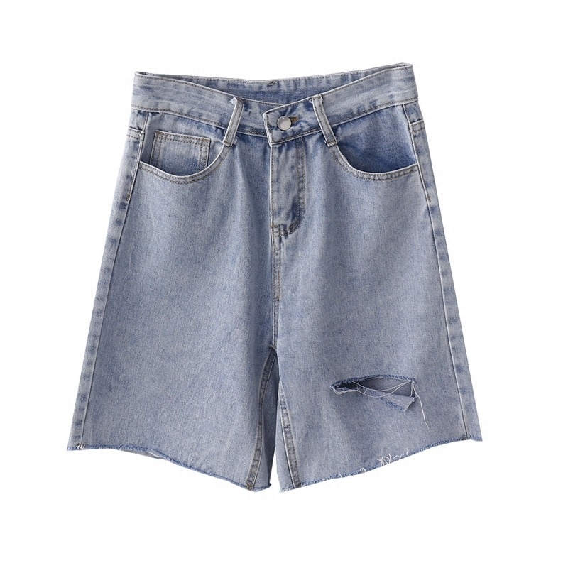 ダメージ加工 デニムショートパンツ カジュアルデニムパンツ ハイウエストデニム レトロスタイルデニム ボトムス パンツ Gパン ズボン デニムパンツ ショートパンツ ミニ ミニ丈 ショート ショート丈 4,520円