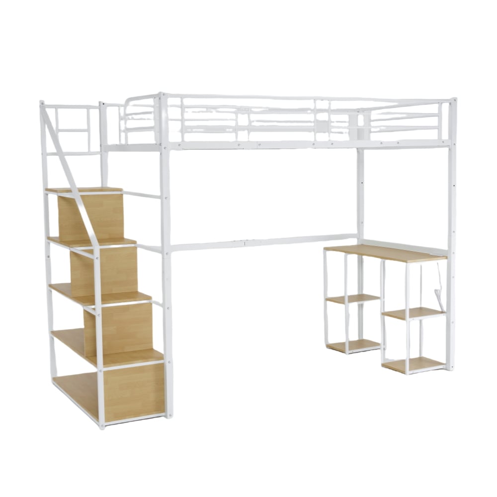 【国内即日発送】システムベット ロフトベッド シングル コンセント付き 収納付き デスク付き 棚付き 北欧風 スチール 耐震 31,127円