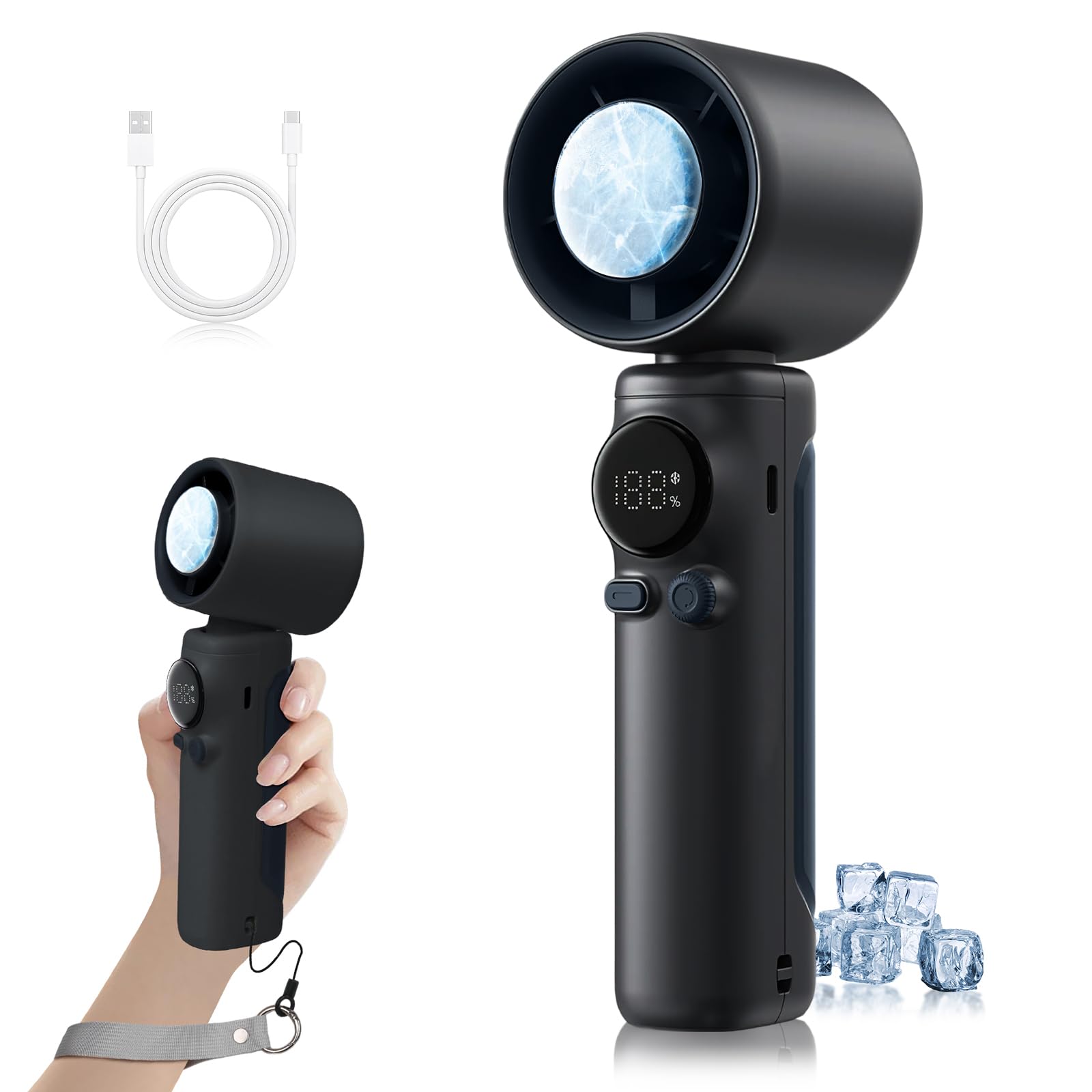 Gegoup ハンディファン 冷却プレート【角度調整可能・超強風・100無段階調節】携帯扇風機 5000mAh大容量 LEDディスプレイ表示 7枚羽根 Type-C充電式 手持ち 卓上 USB扇風機