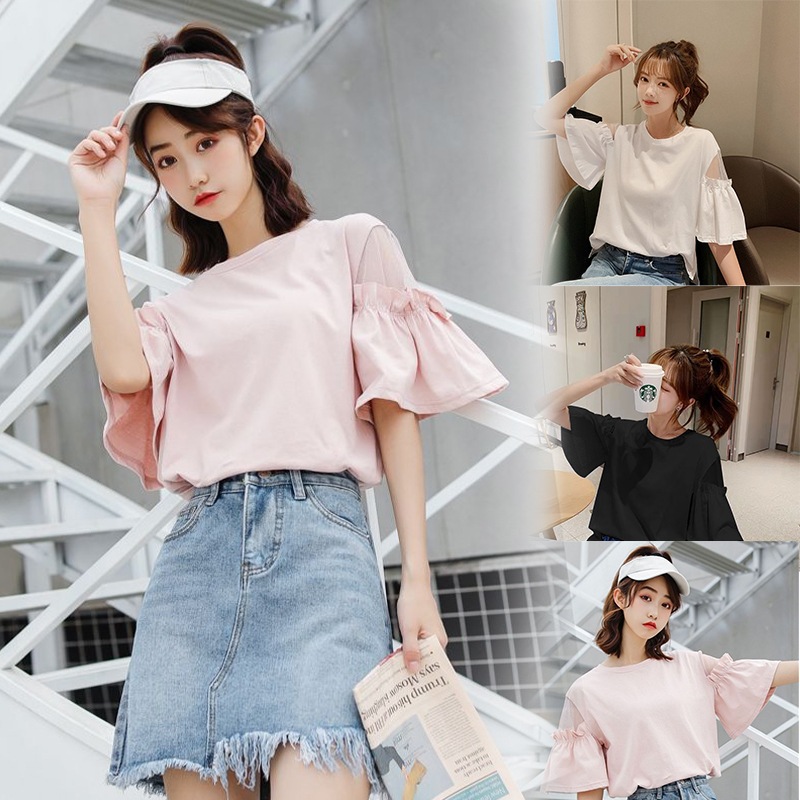 半袖 韓国ファッション 可愛い蝶々の袖口 韓国版Tシャツファッションにもぴったりの新作で 速やかに出荷し 激安 夏春ファッション半袖