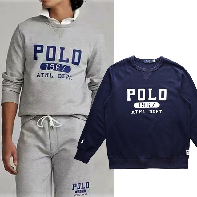 本物保証 ラルフ メンズ スウェット プルオーバー クルーネックトレーナー 「POLO 1967 ATHL.DEPT」 ロゴ グラフィックプリント 2カラー展開 (ヘザーグレー / ネイビー)