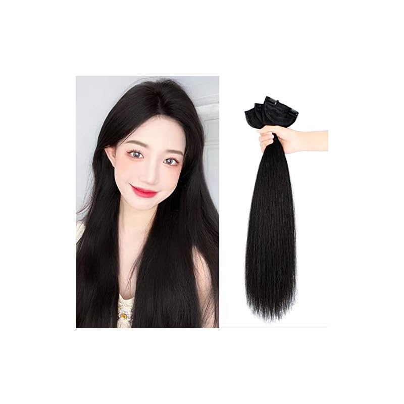 Fuyunohi エクステ ワンタッチエクステ ロング ストレート 黒髪 50cm 3枚セット ウィッグ カツラ 付け毛 部分ウィッグ クリップ パッチンエクステ ヘアエクステ ワンタッチ ハーフウィ