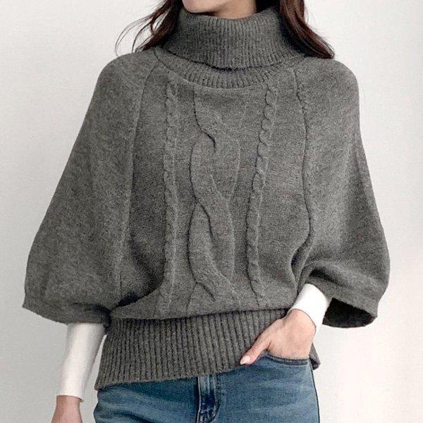 Hスタイル(KN)マントタートルニット 冬 ニット ハーフネック セーター タートルネック マント Tシャツ