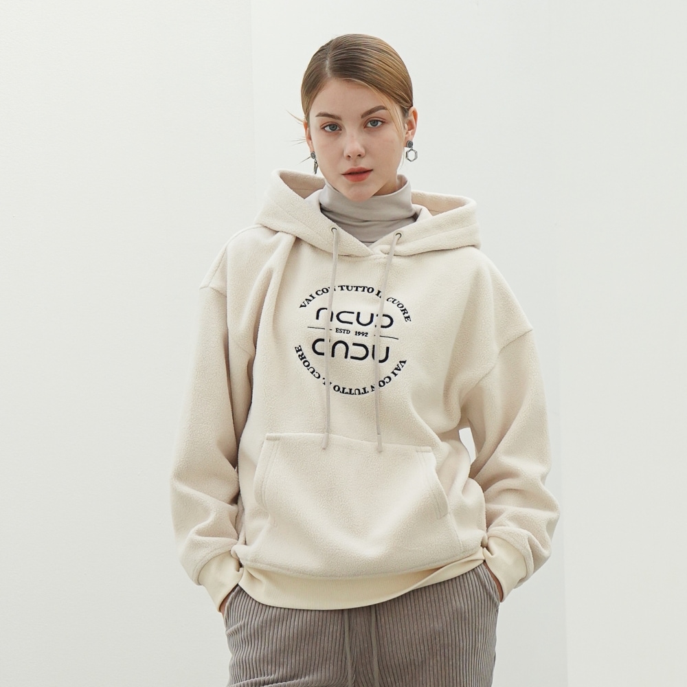 ACUD ブークレ ロゴ パーカー スウェットシャツ _アイボリー