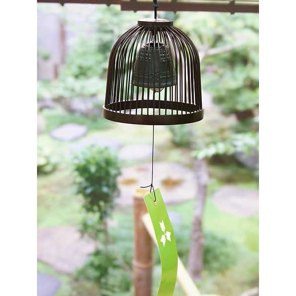 駿河竹千筋細工　風鈴　釣鐘　塗り (H-12)　静岡県伝統工芸品　杉山雅泰 作　職人が竹ひごを組んで千筋にして作り上げられたインテリア　繊細で滑らかな曲線美