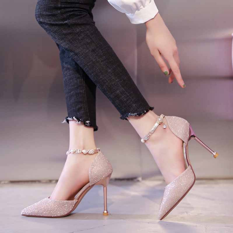 777円OFFクーポン ハイヒール パンプス アンクル ストラップ ラメ ポインテッドトゥ レディース ポインテッドトゥ 美脚 ゴールド シルバー ローヒール 痛くない 歩きやすい レディース靴 オフ 9,344円