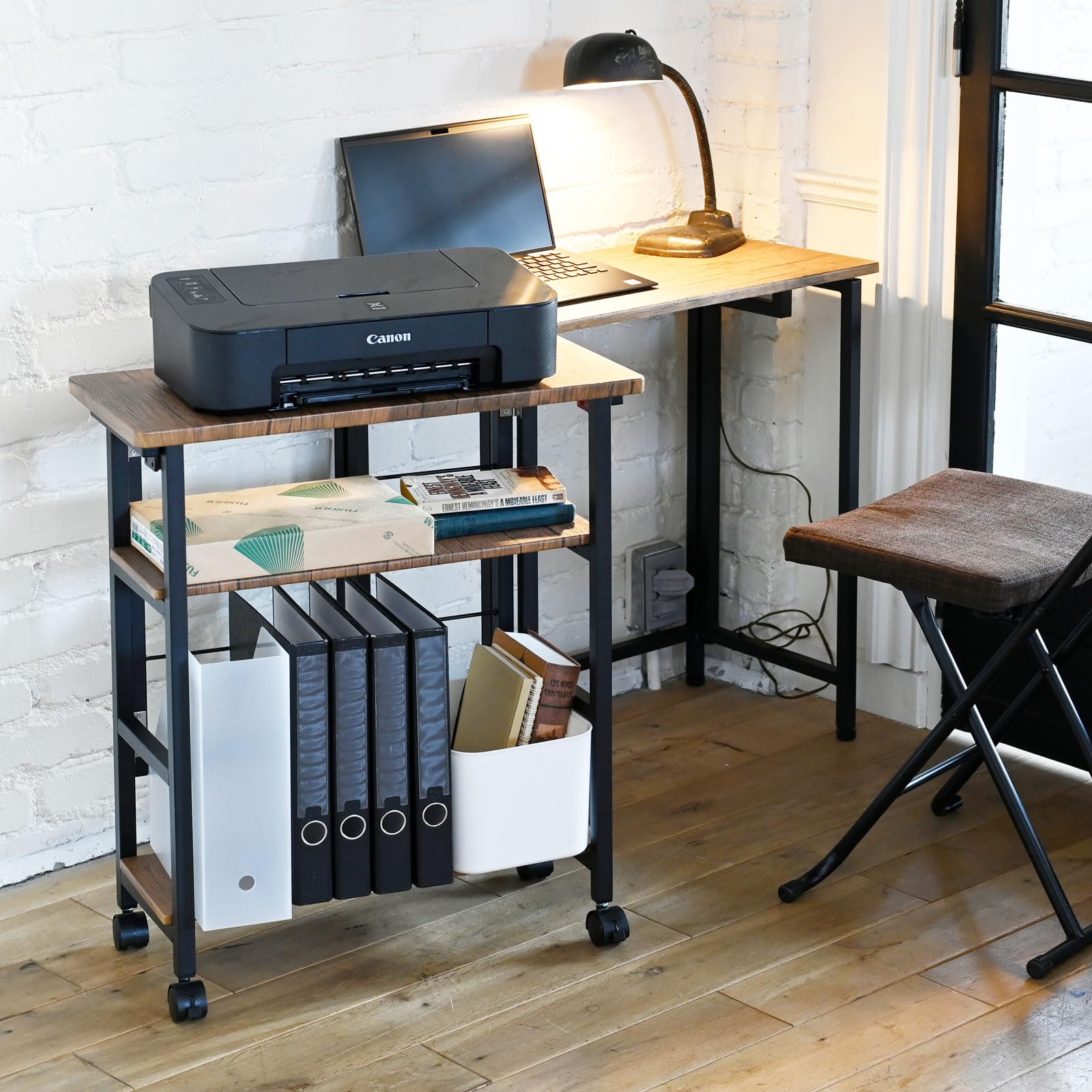 山善(YAMAZEN) ワゴン デスク サイドワゴン キャスター付き 棚板高さ調節 A4ファイル対応 組立カンタン ラック 収納 幅60×奥行30×高さ70cm アンティークブラウン/サンドブラック