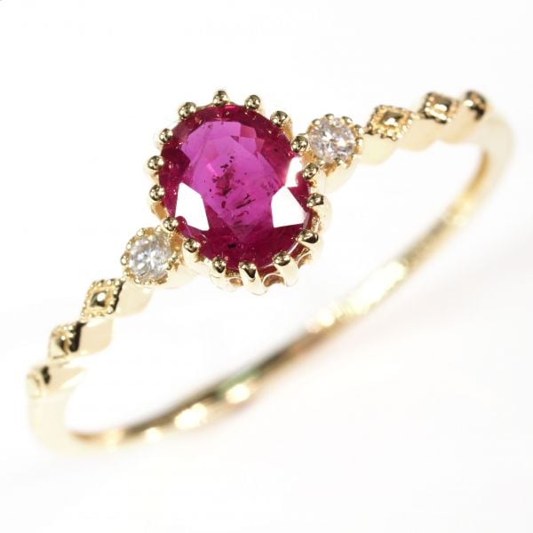 天然石 ダイヤモンド ルビー リング 指輪 刻印有 18金 YG 74