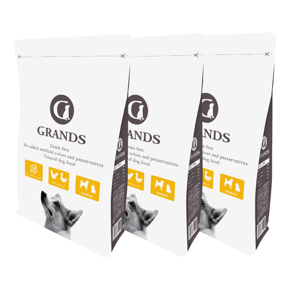 GRANDS (グランツ) 人工添加物不使用 グレインフリー 全犬種・全年齢対応 プレミアムドッグフード チキン＆ダック味 600g 総合栄養食 高タンパク質 低糖質 3袋セット