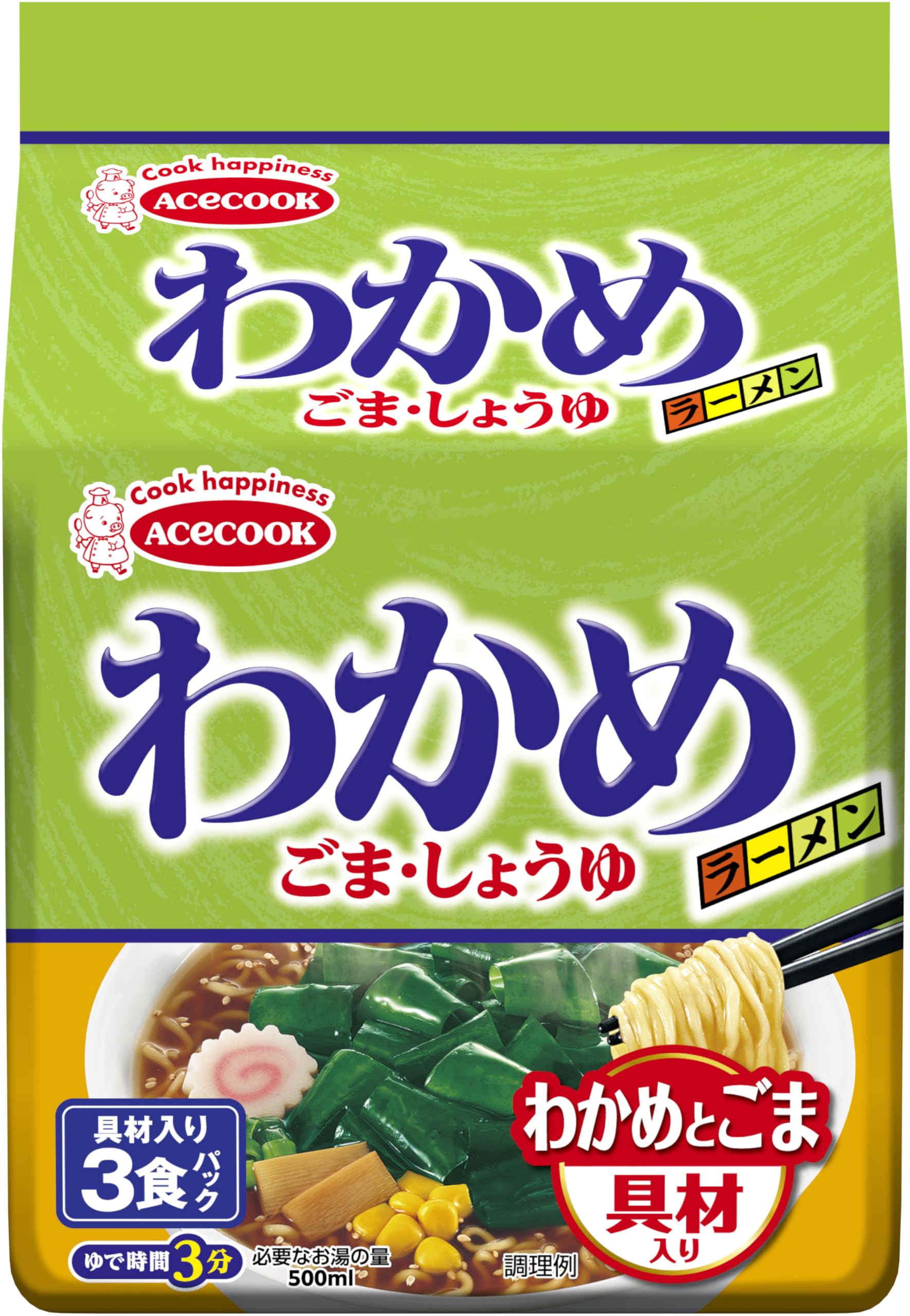 エースコック わかめラーメン ごま・しょうゆ 3食パック 264g ×9個