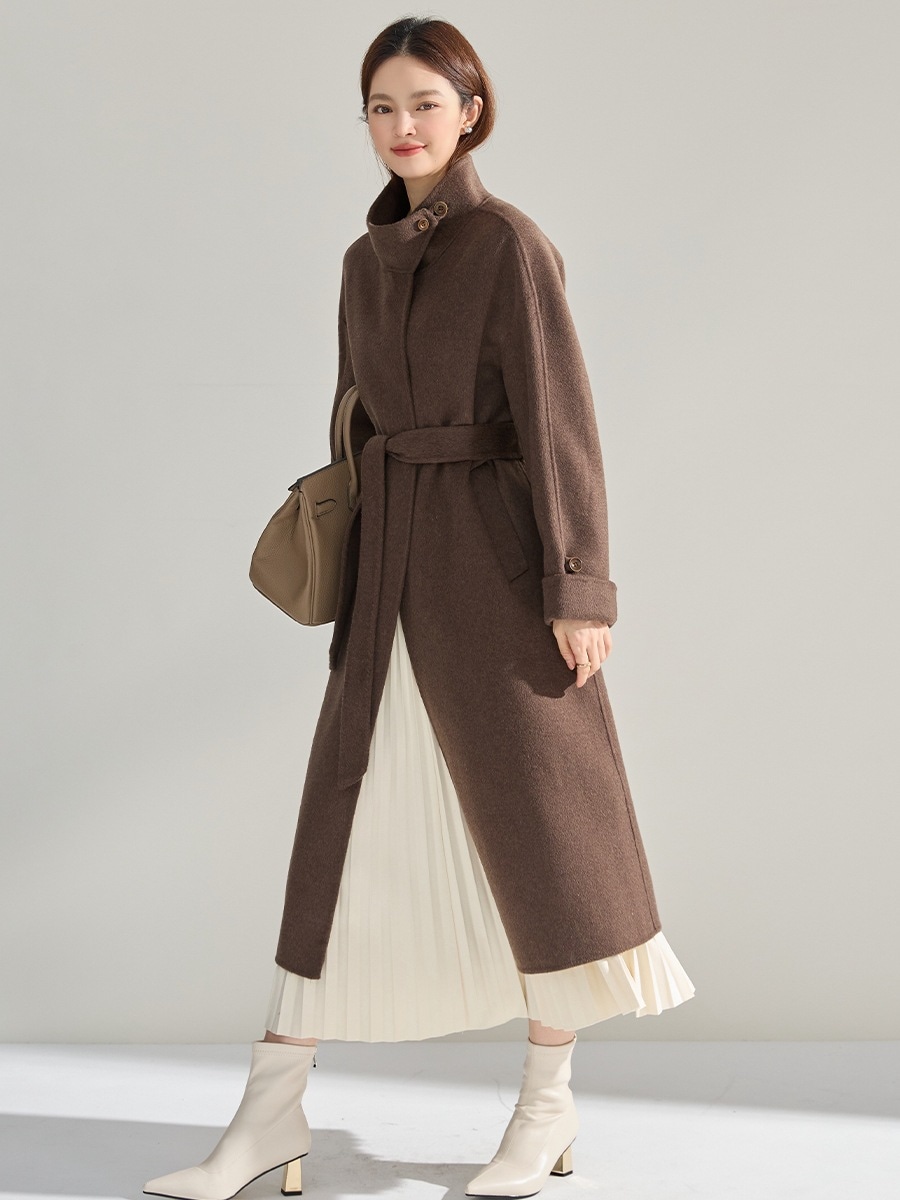 24秋冬韓国ファッション新作エレガントモダンウールリバーシブル快適スタンドカラー保温コートデザイン感コート18684ロングコート レディースファーコートファージャケットロングカーディガンチェスターコー