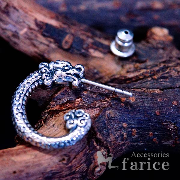 ドラゴン 龍 和風 和柄 鱗 シルバー925 ハーフフープ ピアス