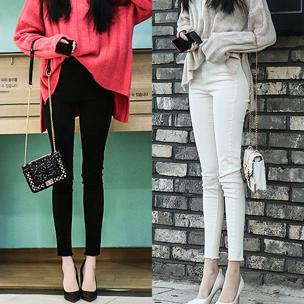 起毛 スパン スキニー ジーンズ ホワイト ブラックジーンズ レディース ジーンズ 5,104円