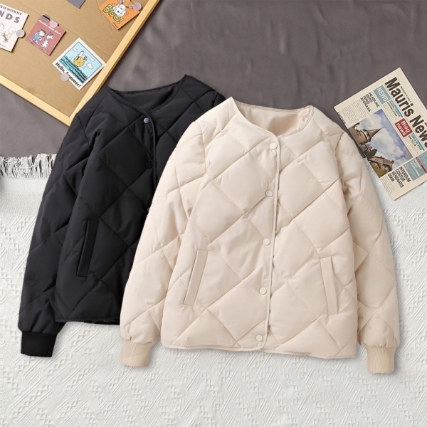 【 大人の定番】 無地 シングルブレスト ラウンドネック 防寒 中綿 コート 秋 冬 レディース