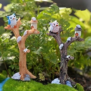庭の装飾樹脂ミニチュアフクロウ妖精家人形クリスマスの飾り赤ちゃんのおもちゃカボションの装飾用のミニツリーブランチキット