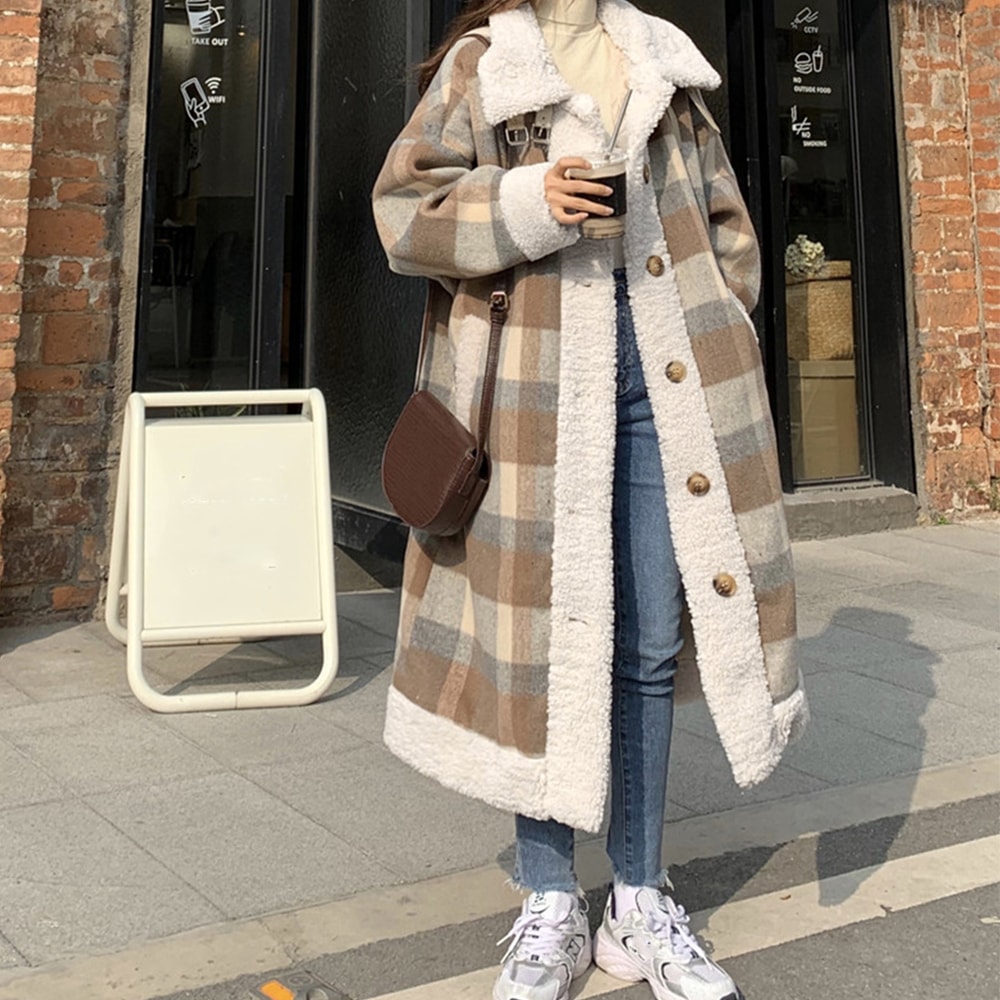 ロングコート チェック柄 ボアコート冬 6,235円