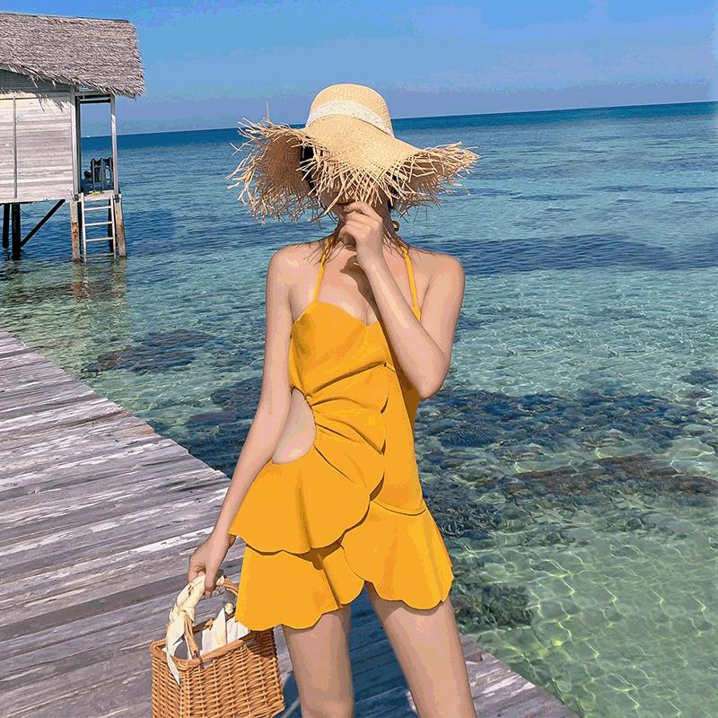 レディースワンピース型SLYZ35 韓国フリルセクシーお尻カバー 水着