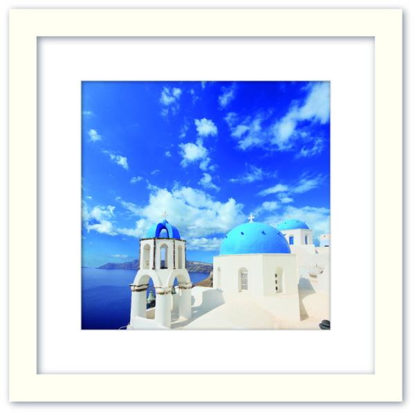 ファブリックパネル アートフレーム 飾り おしゃれ 景色 壁掛け ウォールデコレーション 海 地中海 風景 情景 海辺 街並み 青空 Lサイズ 525x525mm