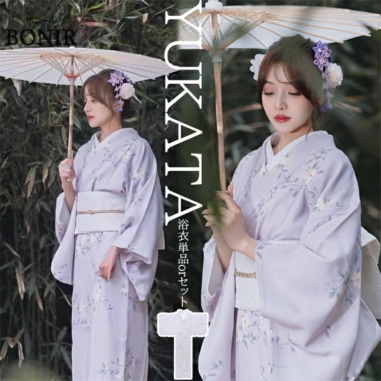 浴衣 セット レディース 紫 作り帯 浴衣セット 半幅帯 ホワイト 花柄 きれいめ 浴衣 作り帯 浴衣セット 寝巻き 部屋着 花火大会 夏祭りお出かけ 七五三 卒業式 盆踊り 女性用 女性浴衣 ゆかた