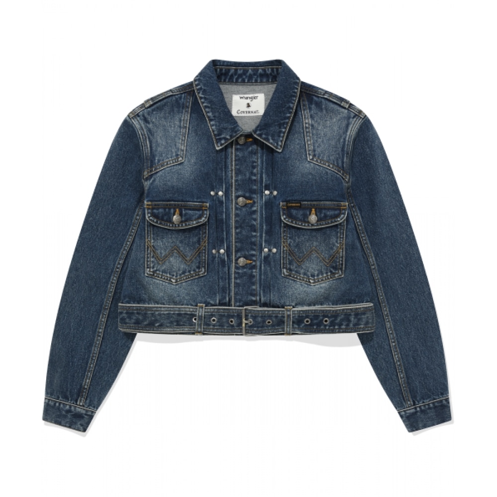COVERNAT WOMAN [COVERNAT X WRANGLER] 女性オリジナルデニムクロップベルトジャケットインディゴミディアム