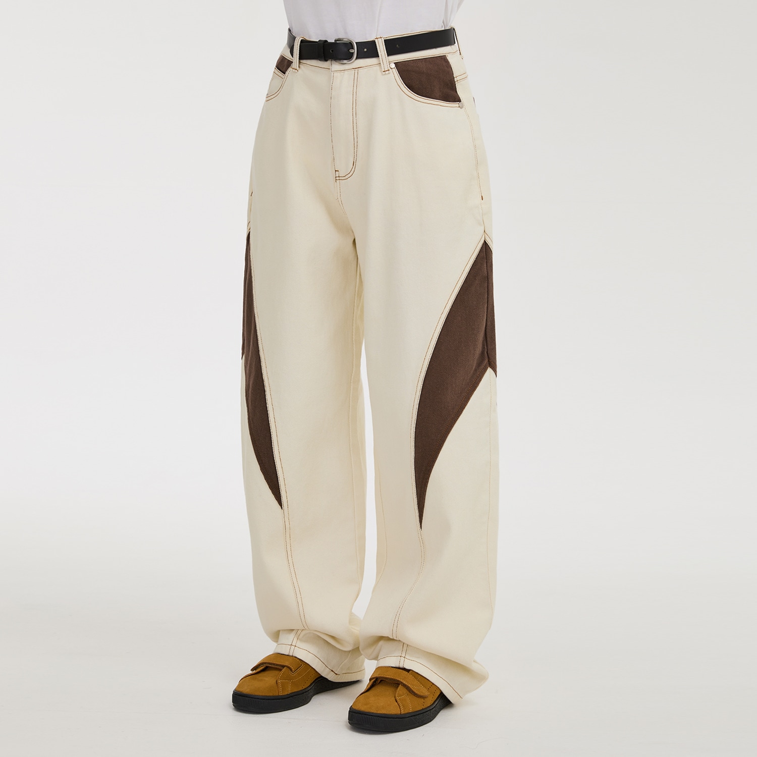Curved cutting reverse denim pants IVORY