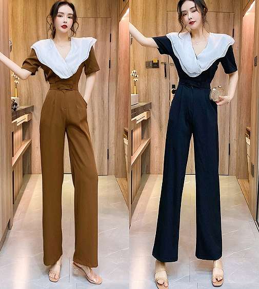 オールインワン オーバーオール フリル 切り替え バイカラー スリム 着痩せ 大きいサイズ レディース 春夏 スカート パンツ ガウチョ ドレス サロペット ロンパース all-in-one