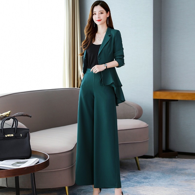 パンツスーツ セットアップ フリル ワイドパンツ ビジネススーツ 2点セット フォーマル 洗える 着痩せ レディース 入学式 卒園式 入園式 通勤 OL