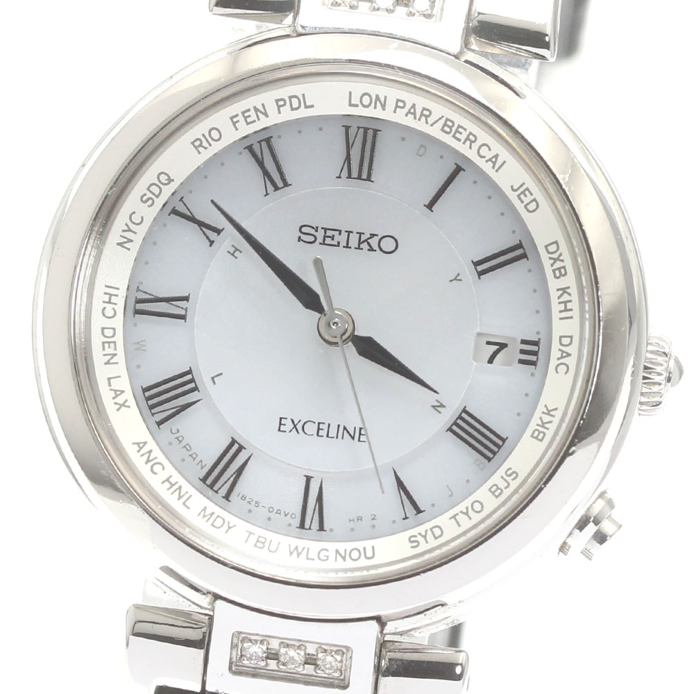 セイコー SEIKO SWCW109 ドルチェ & エクセリーヌ デイト ソーラー電波 レディース 箱・保証書付き_868709【中古】