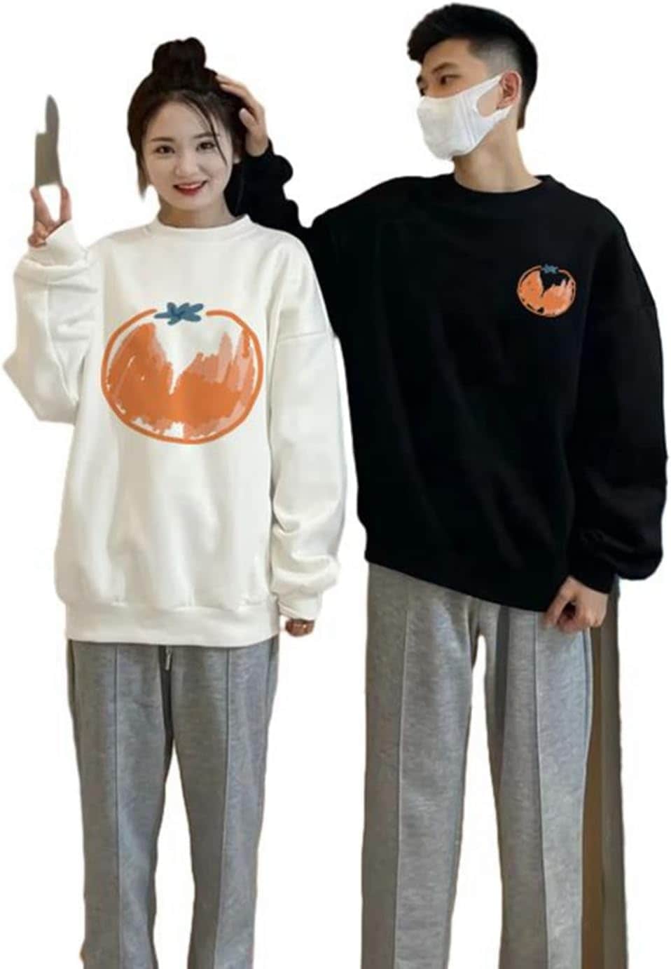 スウェット ペアルック オーバーサイズ お揃い トレーナー ロングtシャツ トマト柄 秋冬 長袖 カットソー 可愛い 丸首 プルオーバー カップル パーカー コットン カジュアル ストリート 通学 贈