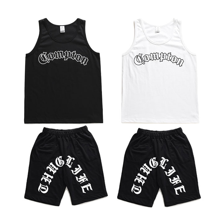 ACE FLAG 上下セット 半袖 ブランド Tシャツ ハーフパンツ メンズ 春夏用 黒 白 大きいサイズ エースフラッグ セットアップ Compton コンプトン