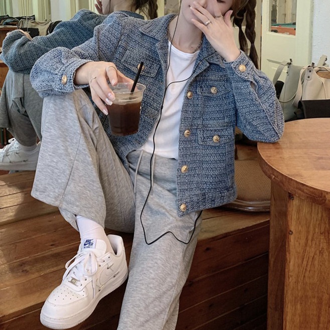 アウター レディース ジャガード 上着 ジャケット 個性的 春服 秋服 冬服 長袖 前開き インスタ映え モテ 流行 トレンド 暖かい ニュアンスカラー ブルー S M L ナチュラル かわ