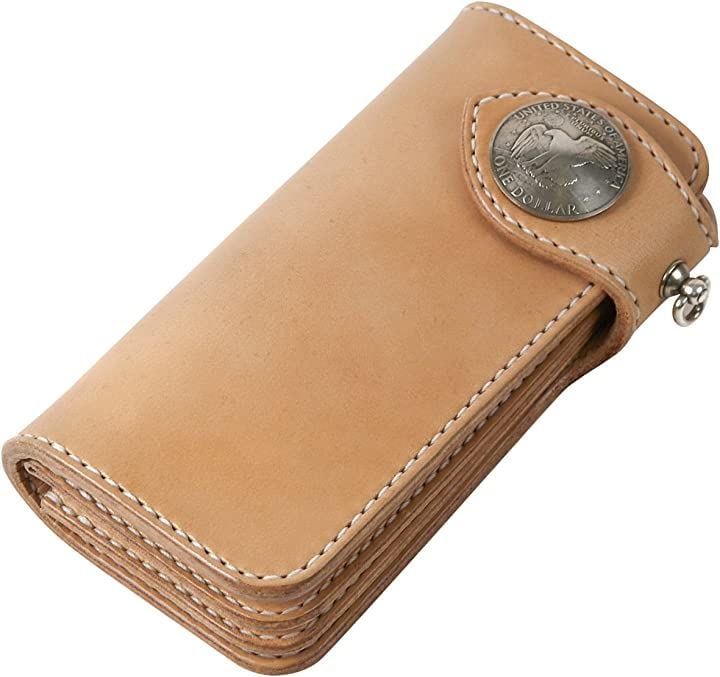 栃木レザー 長財布 メンズ財布 日本製 牛革 レザーウォレット サドルレザー ライダース バイカーズ ヌメ革 ハンドメイド(ベージュ)