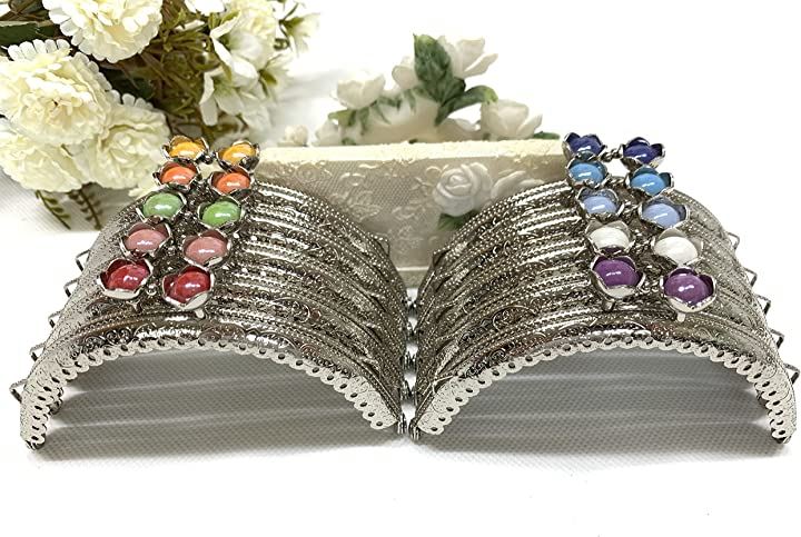 がま口 口金 10.5ｃｍ アクリルパールビーズ 10色セット ゴールド シルバー 丸型 縫付 ハンドメイド リメイク(シルバーｘ10色セット)