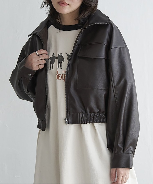 Qoo10 VENCE share style 合皮ショートジャケット ジャンパー・ブル