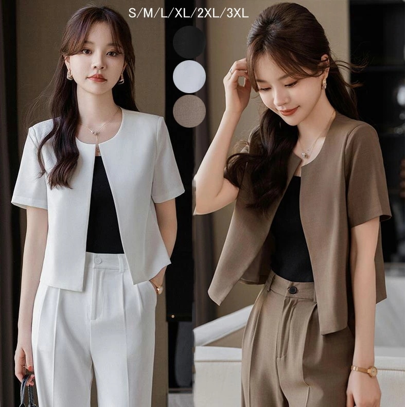 新品登場カジュアルスーツ サマースーツ 通勤 就活 リクルートスーツ OL 可愛い パンツスーツ 短袖 カジュアルスーツ レディース セットアップ 2点セット ジャケット+パンツ 上品 ママスーツ 入