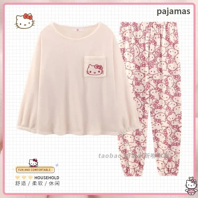 新品登場パジャマ着の女性用ラウンドネックコーラルベルベットパジャマプラスベルベットと厚みのあるかわいいフランネルホーム服