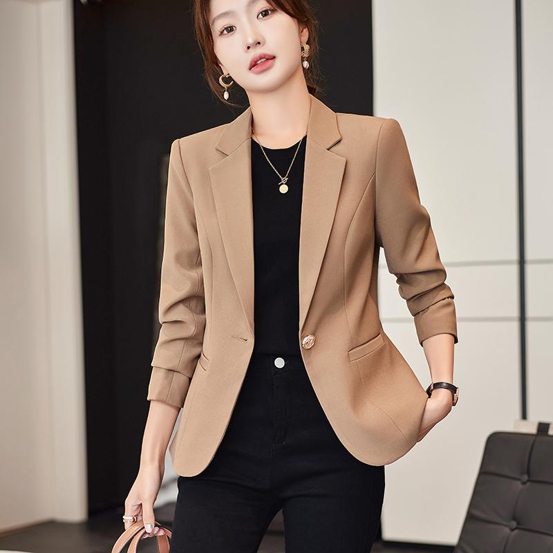 女性 春服 長袖 小柄向け ジャケット オフィスカジュアル 1つボタン スリムフィット レディース エレガント ビジネス