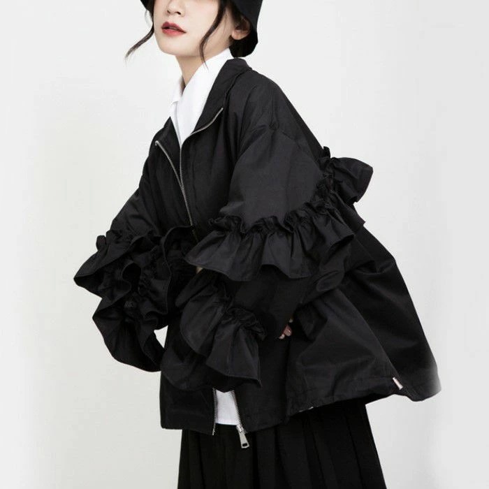 【 2022年 秋冬 アシンメトリー フリル ジャケット コート
