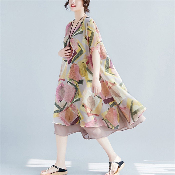 ワンピース シフォンワンピース 体型カバー レディース シフォン aライン フレア ロング丈 花柄 4,889円