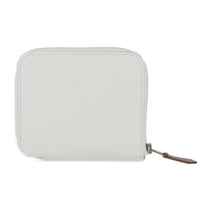 新品未使用展示品 HERMES エルメス コインケース - アザップ コンパクト シルクイン エバーカラー シルク ホワイト シルバー金具 小銭入れ ラウンドファスナー B刻印 本物保証 中古