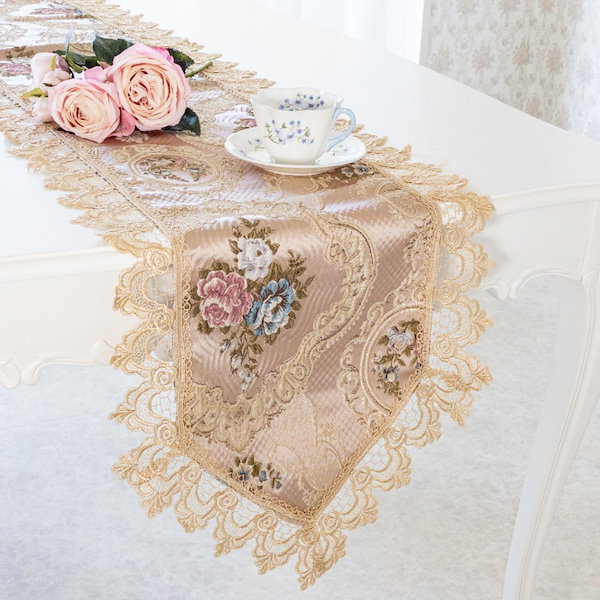 上品 テーブルクロス テーブルランナー レースマット 刺繍 花柄 アンティーク