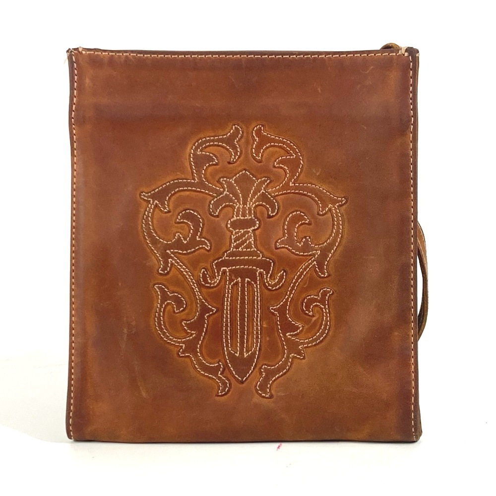 ショルダーバッグ ダガー ロゴ カバン ポシェット 斜め掛け レザー ブラウン