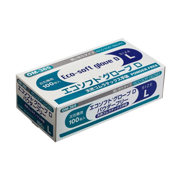 （まとめ） オカモトエコソフト グローブD 天然ゴムラテックス パウダーフリー L OM-365-L 1箱（100枚） [x5セット]