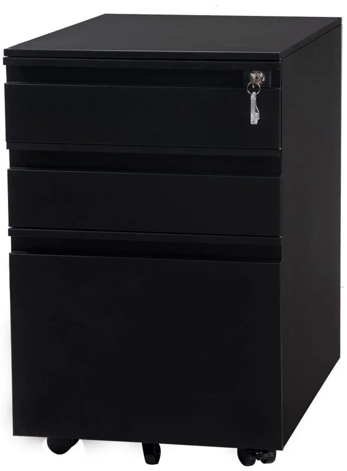 【国内出荷 - 3日配達】サイドワゴン 3段オールロック 幅390×奥行450×高さ600mm スチール製 ペントレー シリンダー錠 完全完成品 組立て不要172