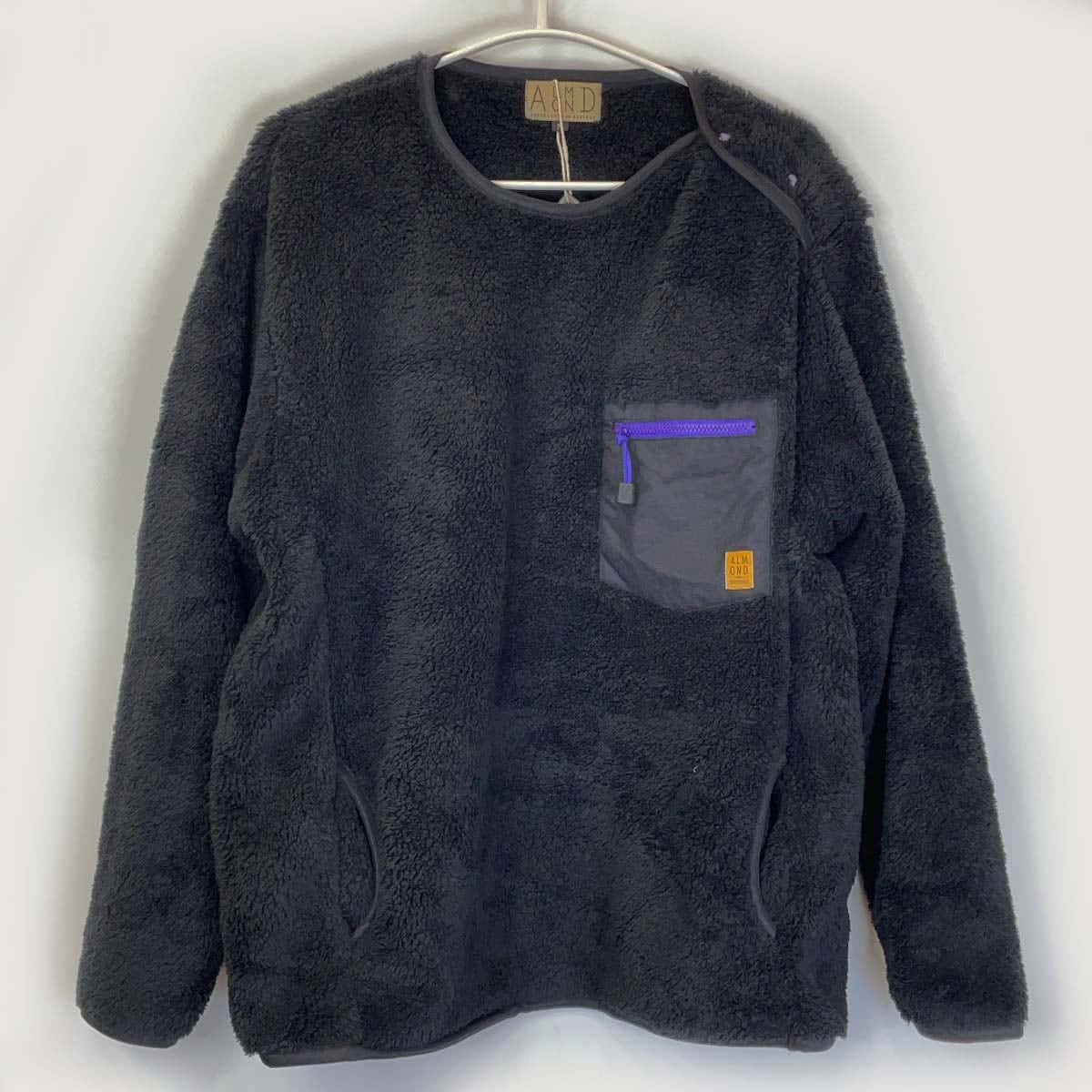【中古・未使用品】Almond Surfboards & Design マイクロ フリース クルー M ブラック IV2222 メンズ アーモンドサーフボード