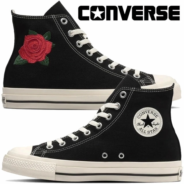 コンバース ハイカット スニーカー レディース オールスター（R） ローズエンブロイダリー ハイ カジュアルシューズ キャンバススニーカー 31311860 ブラック 黒 薔薇 刺繍 靴