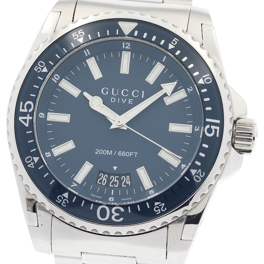 グッチ GUCCI 136.2/YA136203 ダイヴ デイト クォーツ メンズ 美品 箱付き_950200【中古】