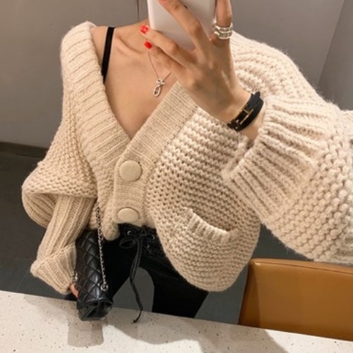 Ｖネック プルオーバー セーター カーディガン 長袖 A1762