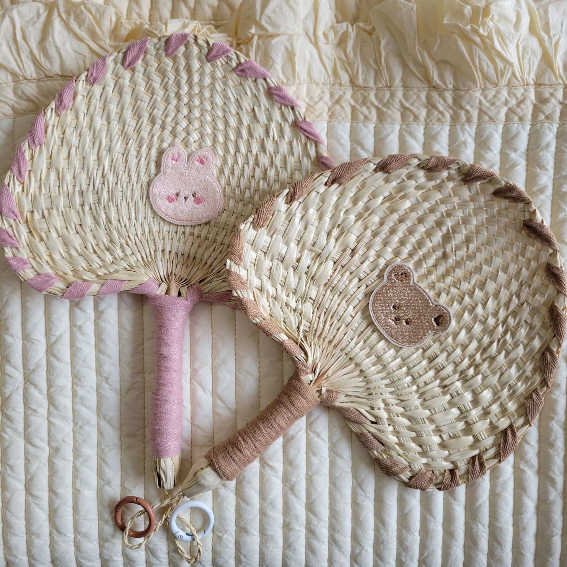 お盆Ins韓国風小さな新鮮でかわいい手作りガマ扇子夏涼しい装飾丸扇子子供用手刺繍扇子 4,344円