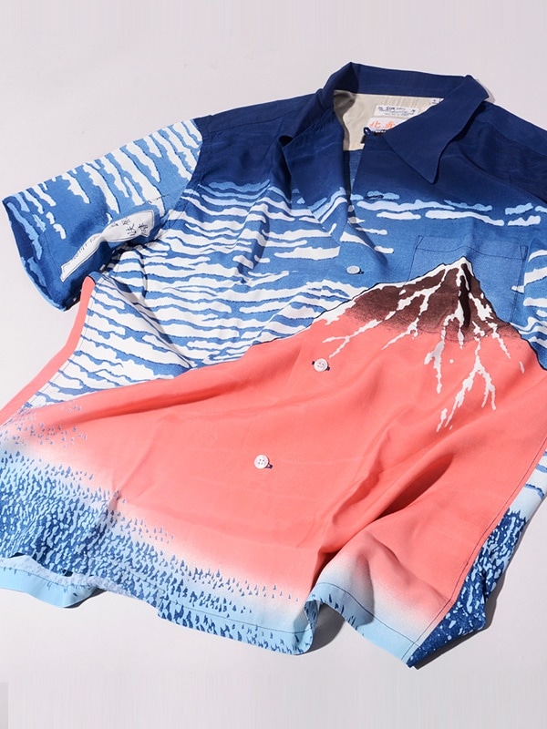Suchmos（サチモス） / YONCE（ヨンス）着用 サンサーフ SUN SURF アロハ シャツ アロハシャツ メンズ レディース ユニセックス 葛飾北斎 富嶽三十六景 凱風快晴 赤富士 和柄